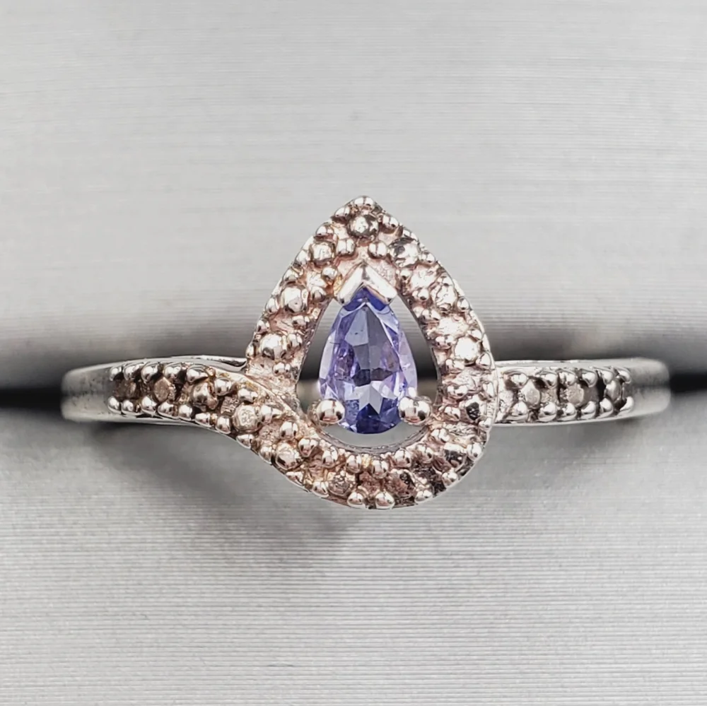 Genuine Pear - Teardrop Tanzanite 925 Sterling Silver Halo Ring